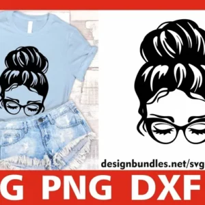 Beauty Woman In Messy Bun svg, Glasses svg, Bandana